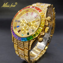 Luxury Gold Men's Watch Waterproof Stainless Steel Iced Bracelet