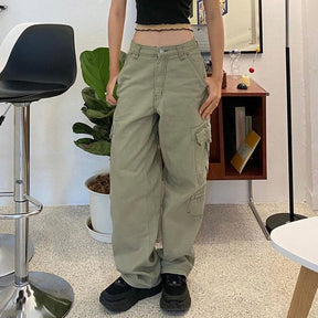 Button Low Waist Women's Cargo and Denim Pants