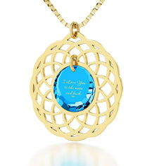 Gold Plated Silver I Love You To The Moon and Back Necklace Mandala Pendant 24k Gold Inscribed