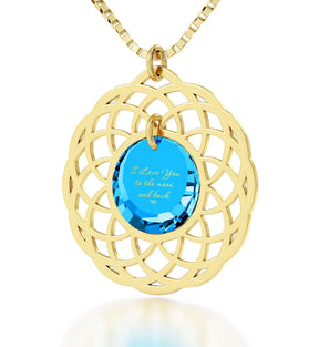 Gold Plated Silver I Love You To The Moon and Back Necklace Mandala Pendant 24k Gold Inscribed