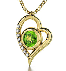 Gold Plated Silver Leo Necklace Zodiac Heart Pendant 24k Gold Inscribed on Crystal