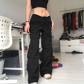 Button Low Waist Women's Cargo and Denim Pants