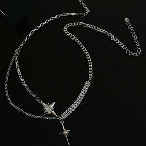 Shiny Rhinestone Star Cross Necklace