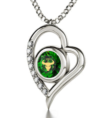 925 Sterling Silver Taurus Necklace Zodiac Heart Pendant 24k Gold Inscribed on Crystal