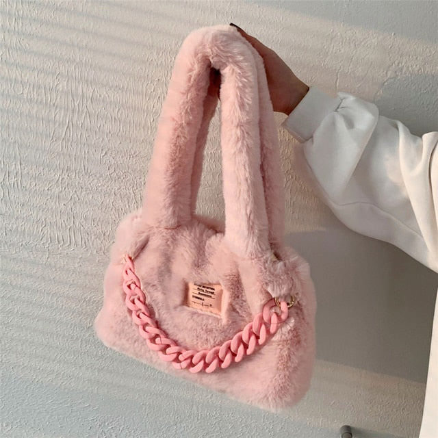 Fluffy Faux Fur Soft Shoulder Bags