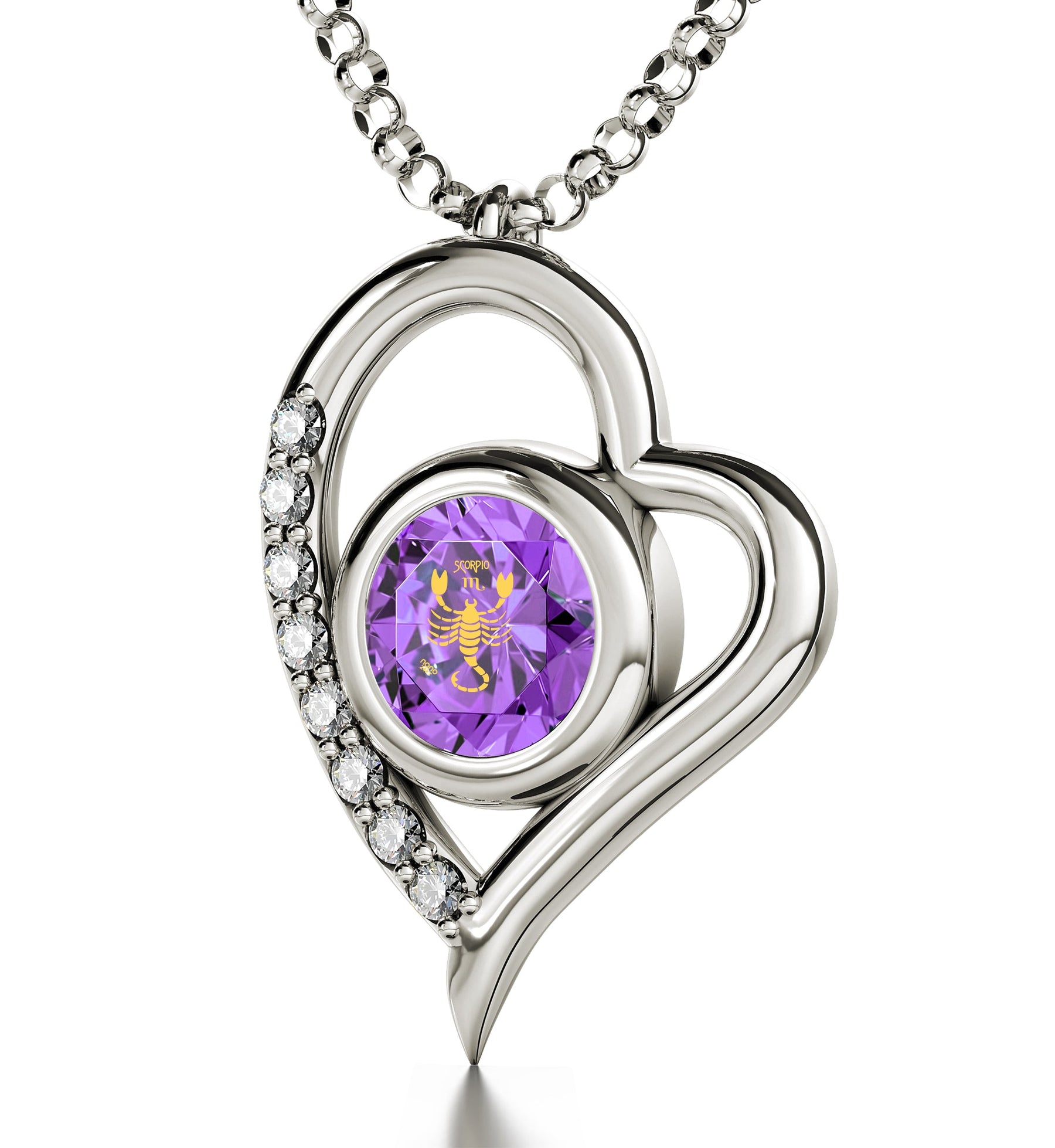 925 Sterling Silver Scorpio Necklace Zodiac Heart Pendant 24k Gold Inscribed on Crystal