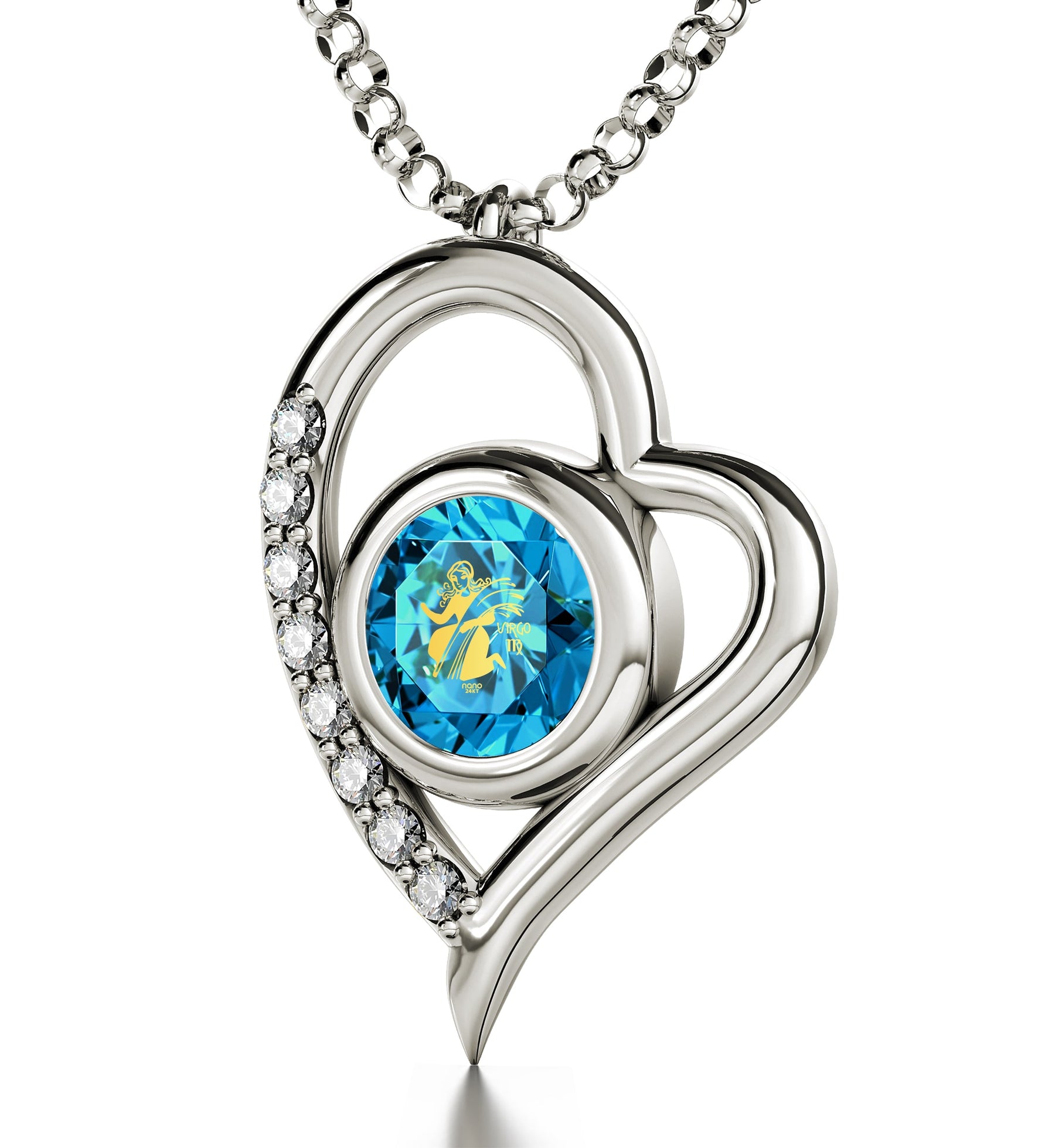 925 Sterling Silver Virgo Necklace Zodiac Heart Pendant 24k Gold inscribed on Crystal