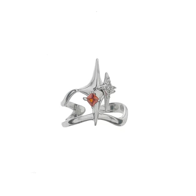 Delicate Zircon Red Square Crystal Rings