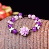 Purple Jade and Amethyst Lotus Healing Bracelet