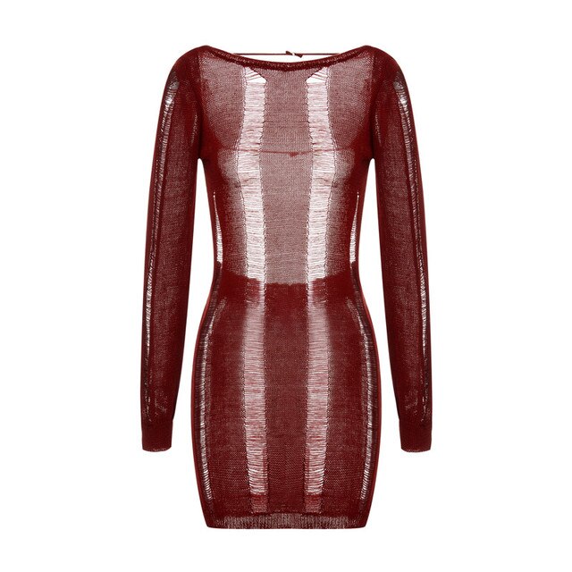 See-Through O-neck Long Sleeve Dress