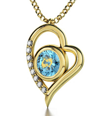 Gold Plated Silver Pisces Necklace Zodiac Heart Pendant 24k Gold Inscribed on Crystal