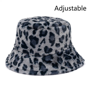 Winter Cow Leopard Faux Fur Fluffy Bucket Hats