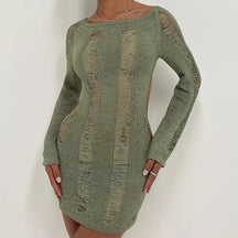 See-Through O-neck Long Sleeve Dress