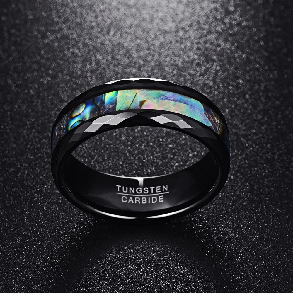 Black Polished Faceted Shell Tungsten Ring