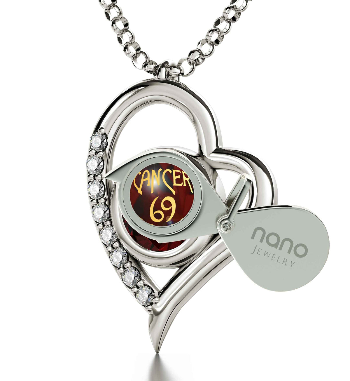 925 Sterling Silver Cancer Necklace Zodiac Heart Pendant 24k Gold inscribed on Crystal