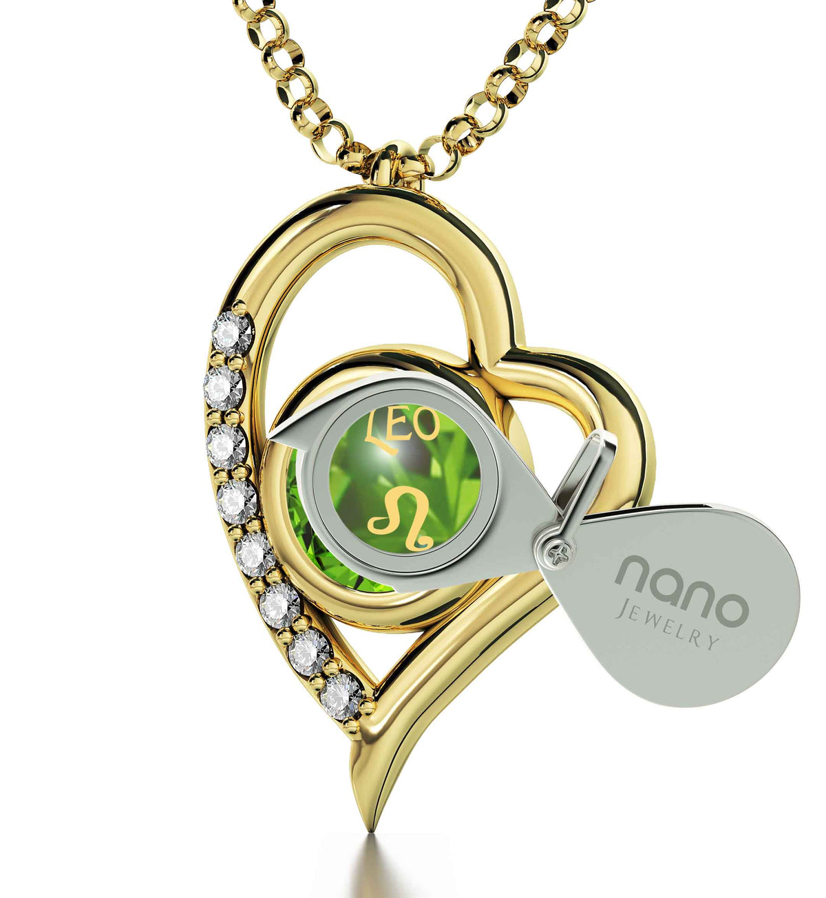 Gold Plated Silver Leo Necklace Zodiac Heart Pendant 24k Gold Inscribed on Crystal