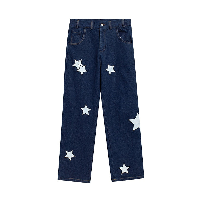 Pointed Star Embroidered Loose Jeans