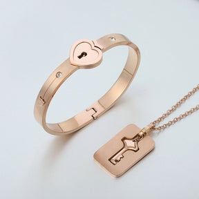 Stainless Steel Love Heart Lock Bangle Bracelet