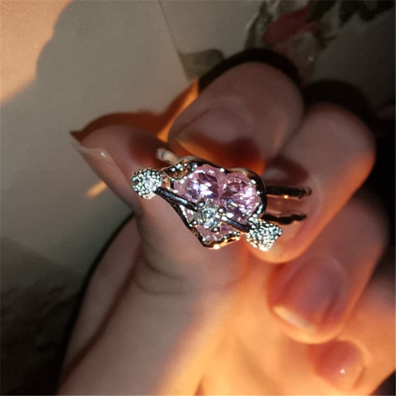 Crystal Love Heart Open Rings