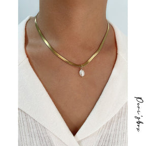 Wide Flat Snake Pearl Necklace