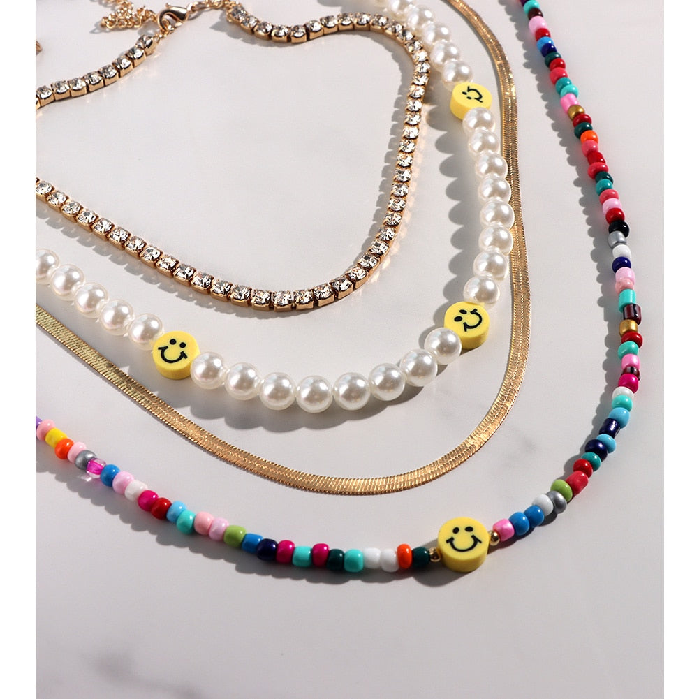 Multilayer Pearl Rainbow Beaded Necklace