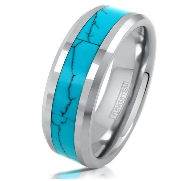 Silver Turquoise Inlay Tungsten Ring