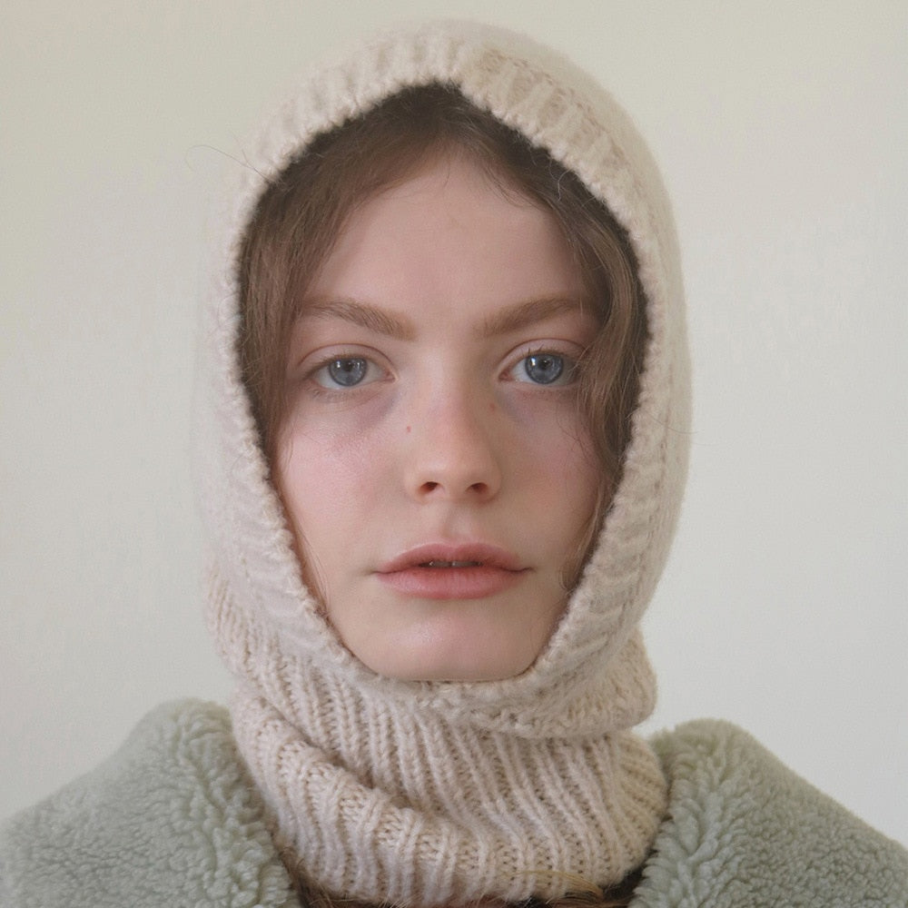 Women's Knitted Balaclava Collar Bonnet