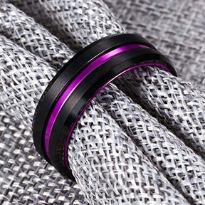 Black Tungsten and Purple Stripe Ring