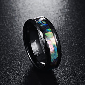 Black Polished Faceted Shell Tungsten Ring