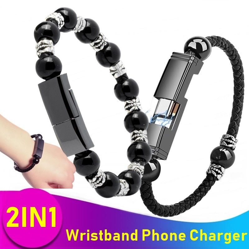 Leather Portable USB Type C and Micro Bracelet Phone Charger