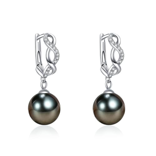 NONNYL Tahitian Black Pearl Earrings-Gifts for Women-Gift for Wife Wedding Birthday Anniversary-Mom Her Mothers Day Valentines Day Christmas-18K Gold Plated Sterling Silver Pearl Dangle Earring Fine Jewelry