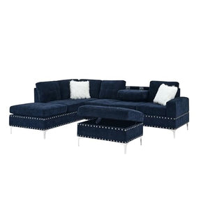 Yoglad Living Room Furniture Set, Sectional 5-Seater Sofa with Reversible Chaise, Corner Sofa Set with Ottoman, L Shaped Couch for Apartment, Living Room (107.5 Inch Chenille, Navy)