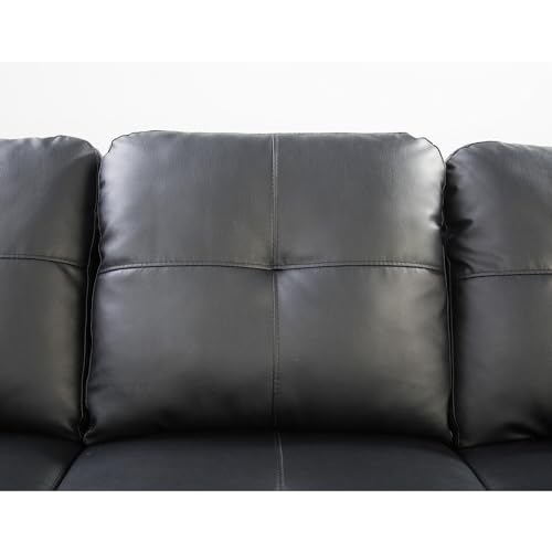 Devion Furniture Faux Leather Sectional Sofa with Ottoman in Black (Pillows Included)