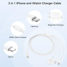 QZIIW Apple Watch Charger Cable, USB C Magnetic Watch Charging Cable, 3 in 1 Apple iWatch Charging Cable 6 FT, Compatible with Apple Watch Series 9/8/7/6/SE/5/4, iPhone 15/14/13/12/11, ipad Etc.