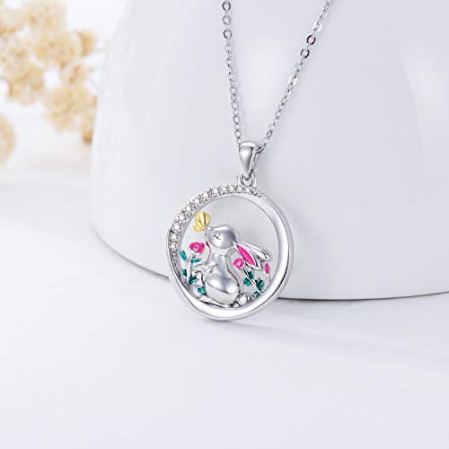 RMREWY Bunny Necklace 925 Sterling Silver Rabbit Pendant Cute Easter Animal Jewelry Birthday Gift for Women Mom