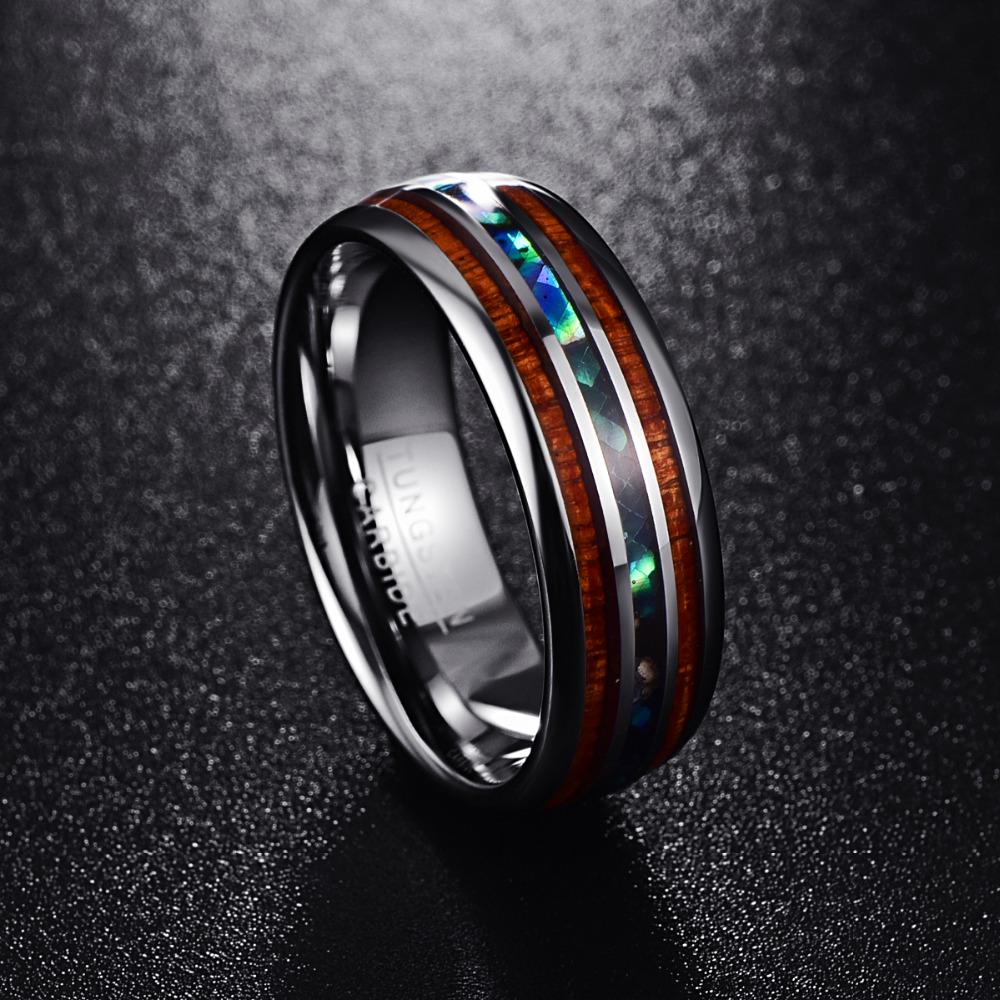 Koa Wood and Shell Tungsten Ring