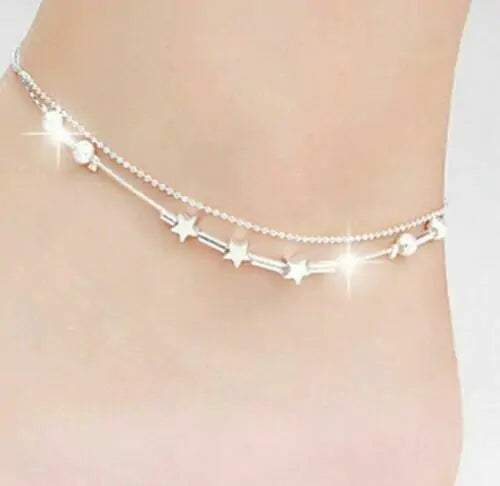 Silver Plated Women's Star Ankle Bracelet