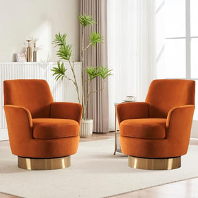 HANLIVES Swivel Barrel Chair Set of 2,Modern Swivel Accent Chairs with Tall Backrest,360 Degree Comfy Velvet Fabric Round Accent Chair Small Armchair for Living Room Bedroom(Orange*2)