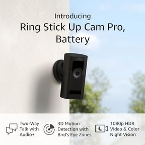 Introducing Ring Stick Up Cam Pro Battery | Two-Way Talk with Audio+, 3D Motion Detection with Bird’s Eye Zones, and 1080p HDR Video & Color Night Vision (2023 release), Black