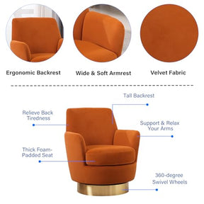 HANLIVES Swivel Barrel Chair Set of 2,Modern Swivel Accent Chairs with Tall Backrest,360 Degree Comfy Velvet Fabric Round Accent Chair Small Armchair for Living Room Bedroom(Orange*2)