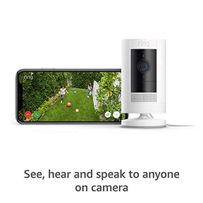 Ring Stick Up Cam Plug-In | Weather-Resistant Outdoor Camera, Live View, Color Night Vision, Two-way Talk, Motion alerts, Works with Alexa | White