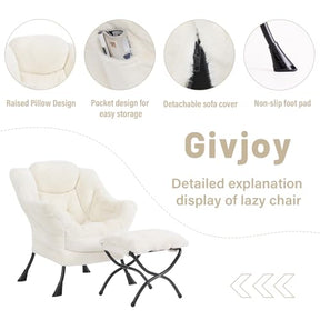 Givjoy Cozy Lazy Chair and Ottoman, Large Contemporary Accent Lounge Chair Set, Leisure Upholstered Reading Armchair for Bedroom, Living Room, Dorm Rooms, Office