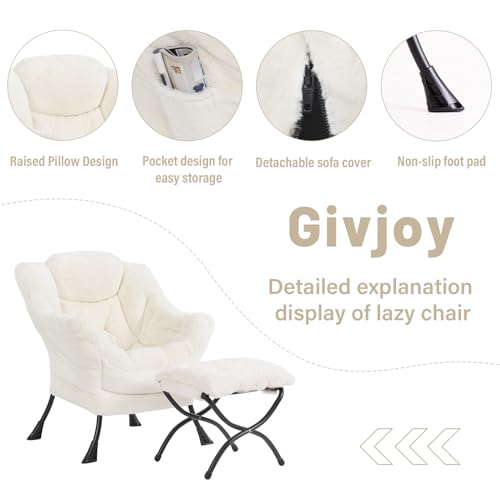 Givjoy Cozy Lazy Chair and Ottoman, Large Contemporary Accent Lounge Chair Set, Leisure Upholstered Reading Armchair for Bedroom, Living Room, Dorm Rooms, Office