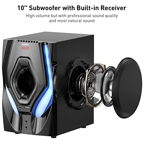 Bobtot Home Theater Systems Surround Sound Speakers - 1200 Watts 10 inch Subwoofer 5.1/2.1 Channel Audio Stereo System with HDMI ARC Optical Bluetooth Input for 4K TV Ultra HD AV DVD FM Radio USB