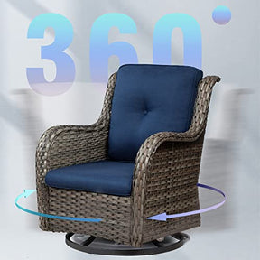 MeetLeisure Outdoor 360 Degree Swivel Rocker Patio Chairs Sets of 2 and Matching Side Table - 3 Piece Patio Wicker Glider Chairs with Olefin Cushions(Mixed Grey/Blue)