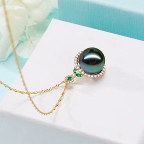 Nonnyl Gifts for Women- Tahitian-Black-Pearl-Necklace for Women, 12-13mm Real South Sea Pearls Pendant Sterling Silver Plated 18K Gold With Urquoise- Christmas Mothers Day Valentine's Day Jewelry