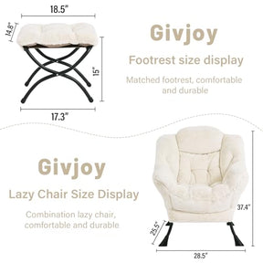 Givjoy Cozy Lazy Chair and Ottoman, Large Contemporary Accent Lounge Chair Set, Leisure Upholstered Reading Armchair for Bedroom, Living Room, Dorm Rooms, Office