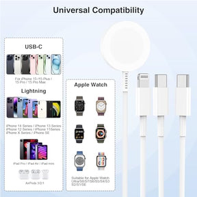 QZIIW Apple Watch Charger Cable, USB C Magnetic Watch Charging Cable, 3 in 1 Apple iWatch Charging Cable 6 FT, Compatible with Apple Watch Series 9/8/7/6/SE/5/4, iPhone 15/14/13/12/11, ipad Etc.