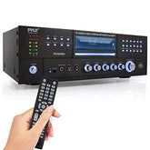 Pyle 4 Channel Wireless Bluetooth Amplifier - 3000 Watt Stereo Speaker Home Audio Receiver w/FM Radio, USB, 2 Microphone w/Echo for Karaoke, Front Loading CD DVD Player, LED, Rack Mount - PD3000BA.5