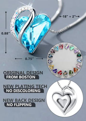 Leafael Valentine's Day Necklaces for Women, Infinity Love Heart Pendant with Turquoise Aquamarine Blue Birthstone Crystal for December, Silver Plated 18" + 2" Chain, Jewelry Birthday Gifts for Wife